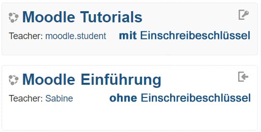Kursbereichsansicht - mit und ohne Einschreibeschlüssel